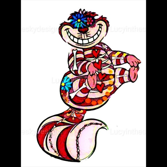 Cheshire Cat Sugar Skull Alice In Wonderland Art Print - Picture 2 of 5